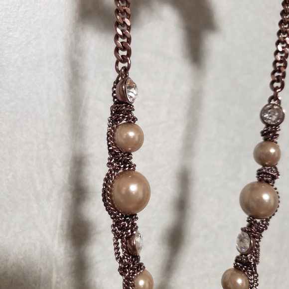 Givenchy Bronze Faux Pearl Rhinestone Chain Necklace - Picture 7 of 10